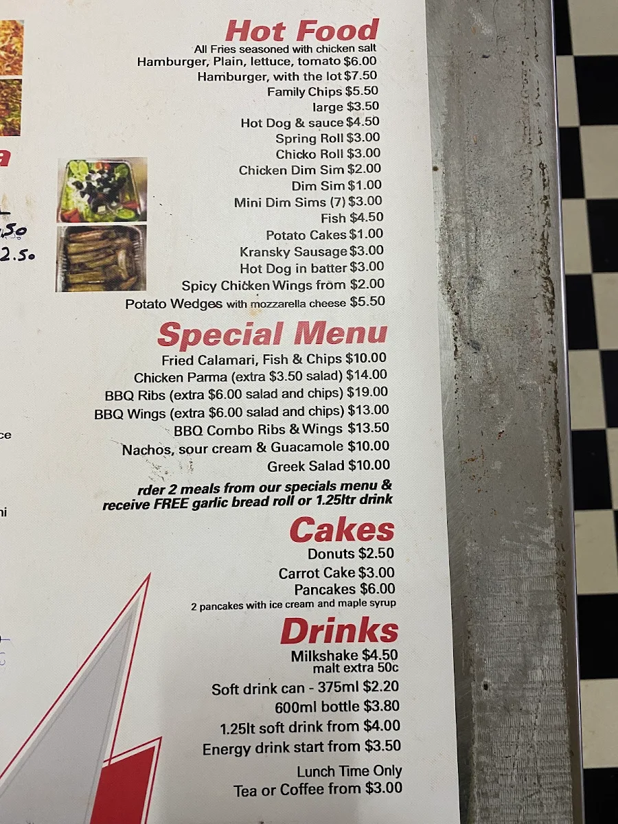 Menu, Oban Road Pizza