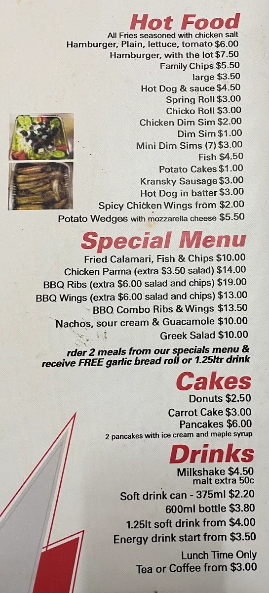 Menu, Oban Road Pizza