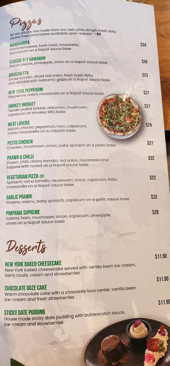 Menu, Pimpama Tavern