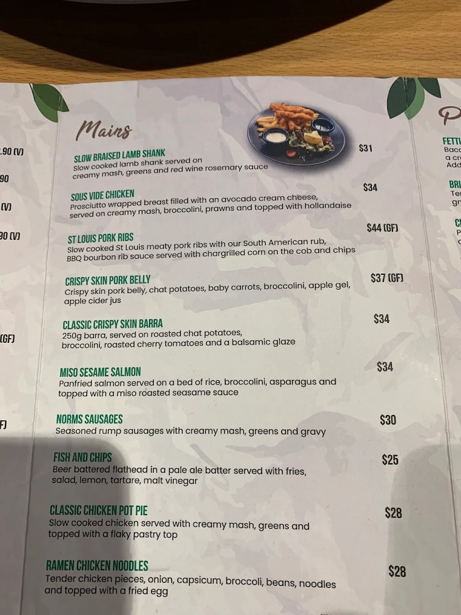 Menu, Pimpama Tavern