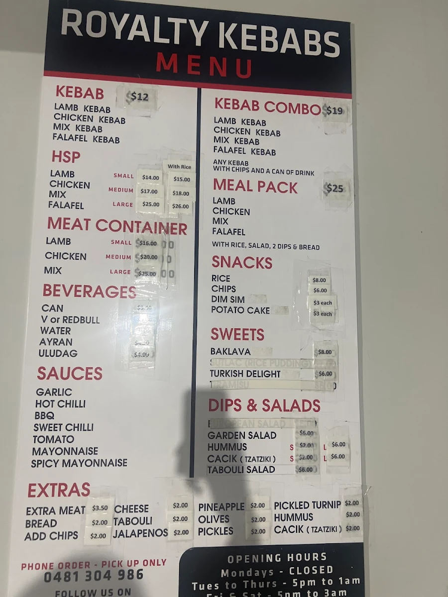 Menu, Royalty kebabs