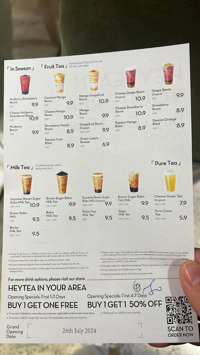 Menu, HEYTEA(George Street)