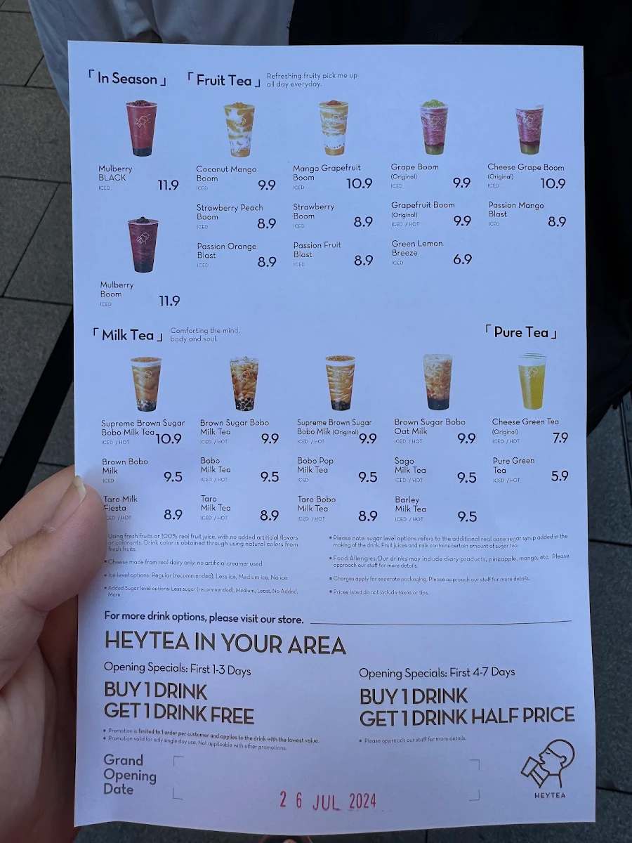 Menu, HEYTEA(George Street)