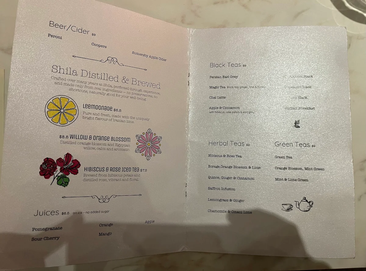 Menu, Shila Kitchen Bondi