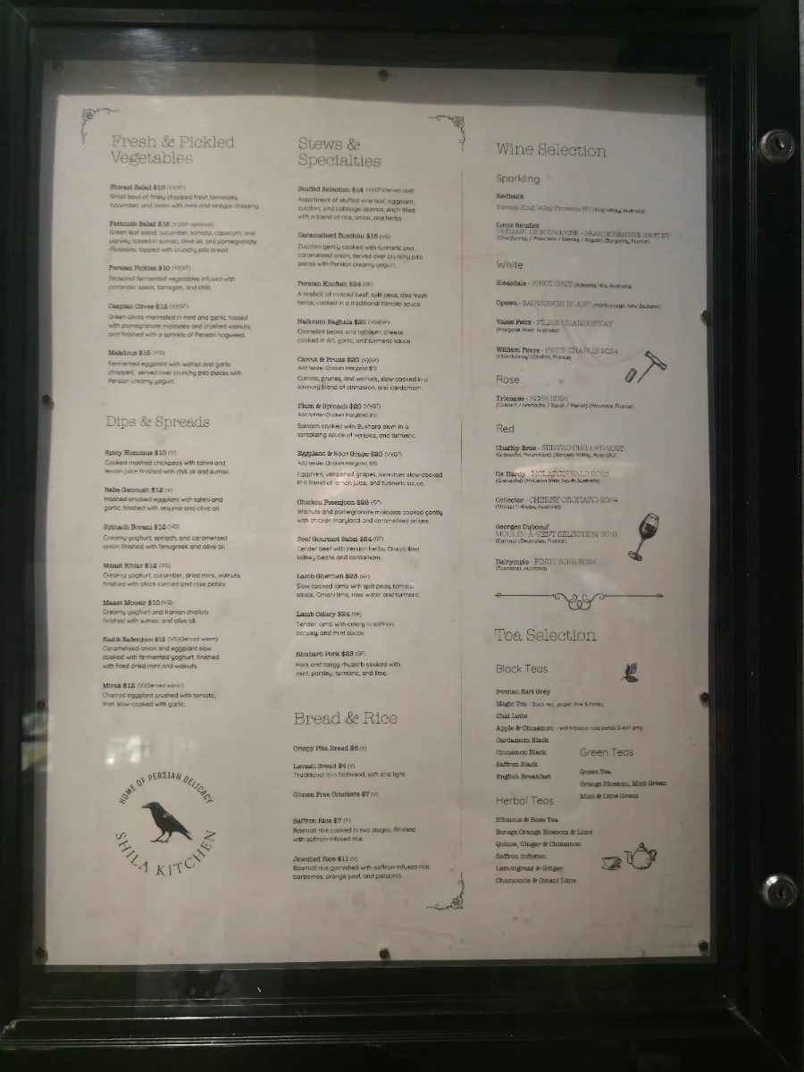 Menu, Shila Kitchen Bondi