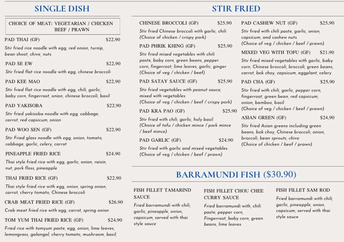 Menu, Crave Lab Thai Restaurant