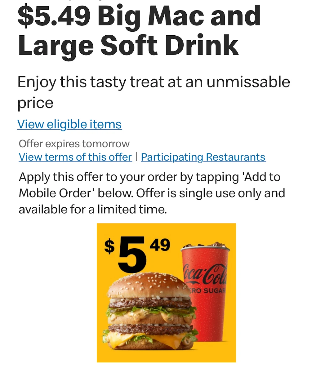 Menu, McDonald's Heathcote