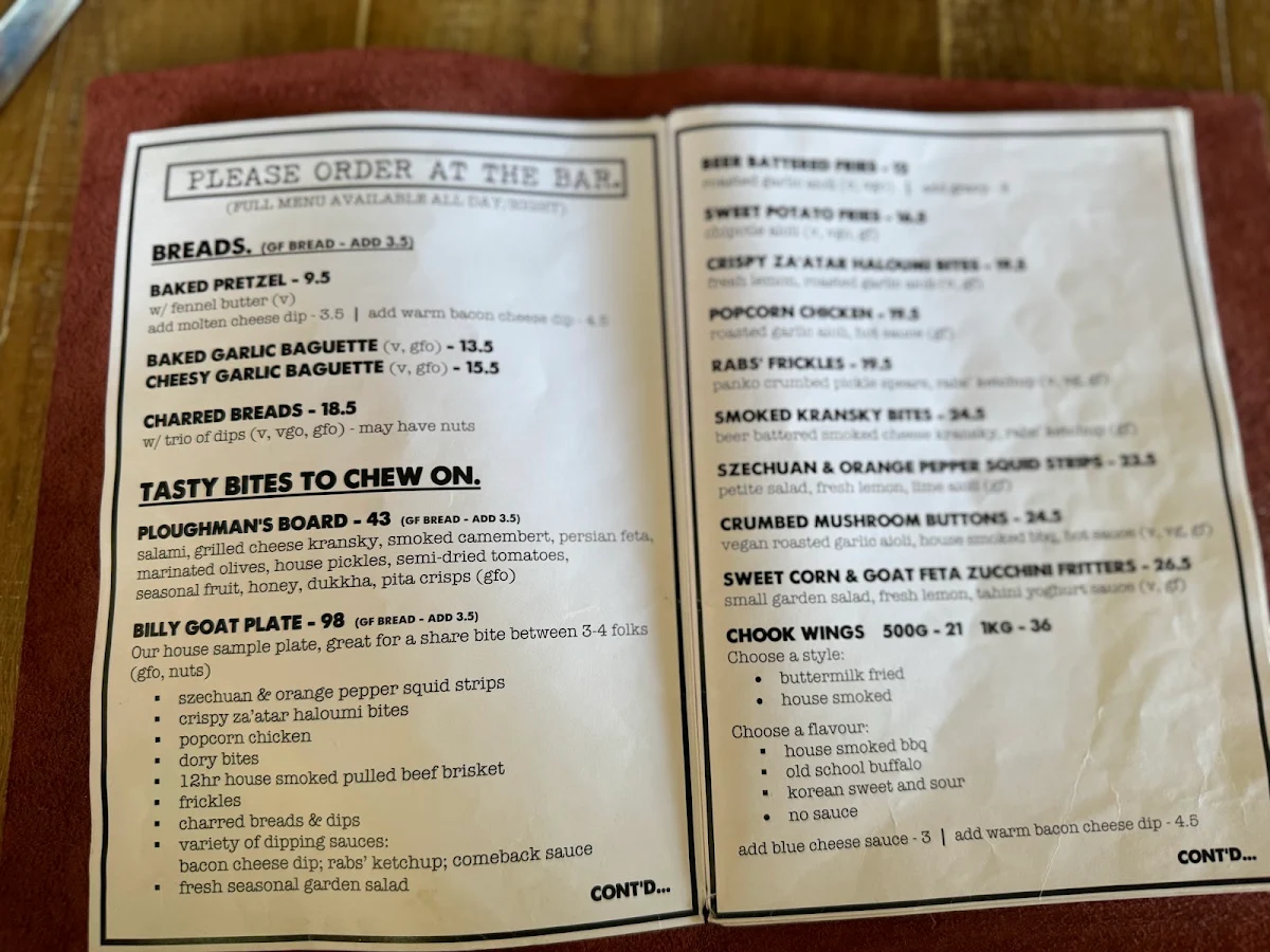 Menu, Old Mr Rabbit