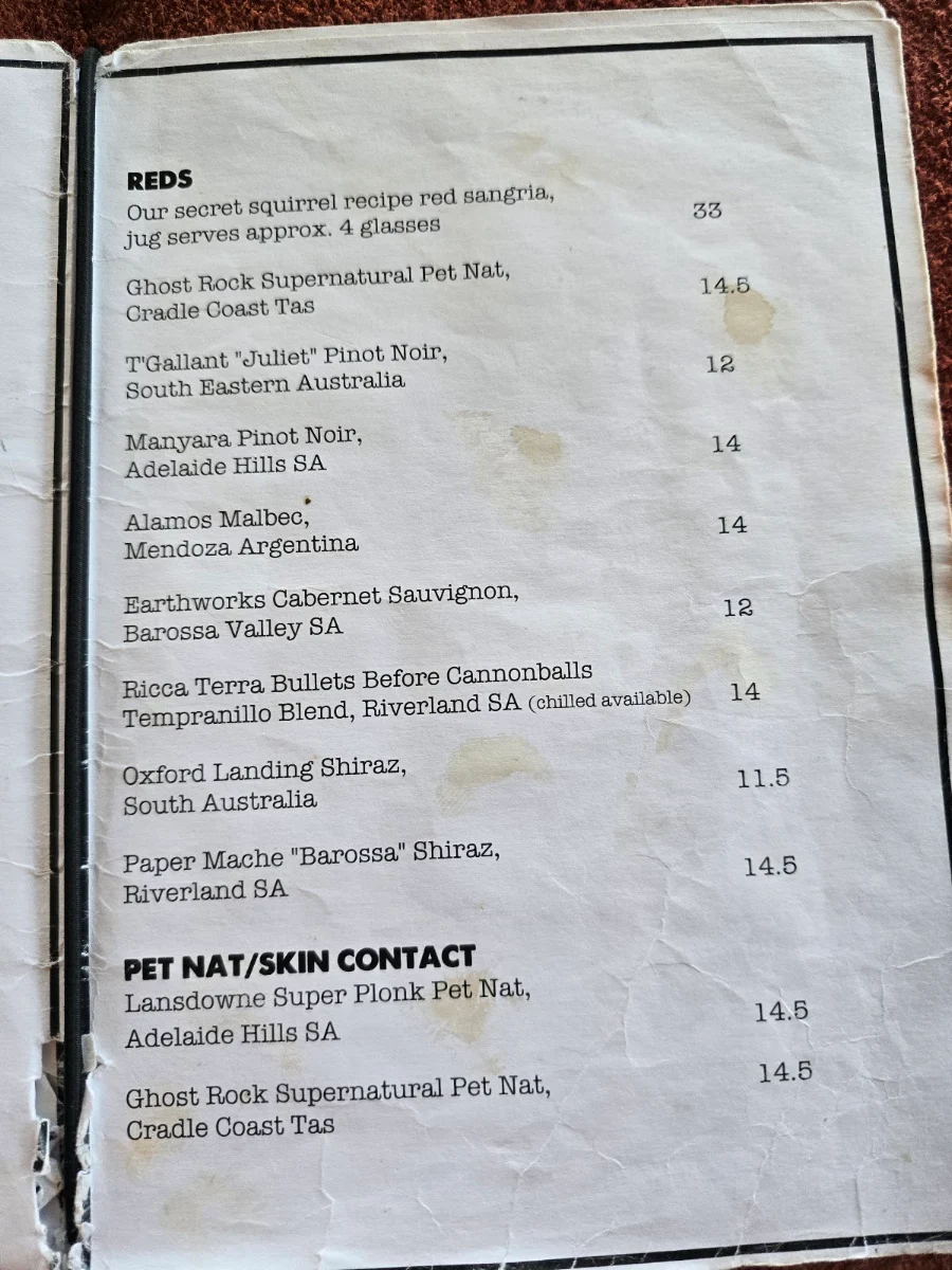Menu, Old Mr Rabbit