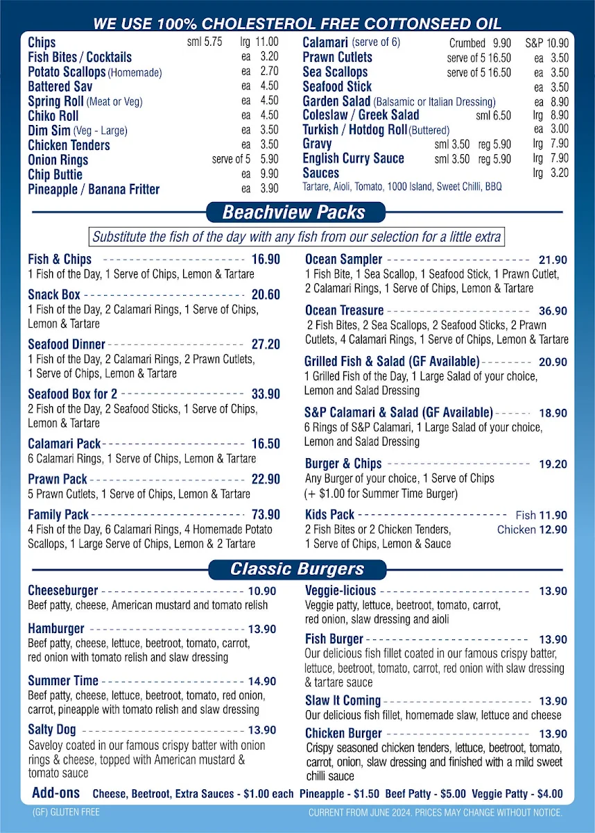 Menu, Beachview Seafoods