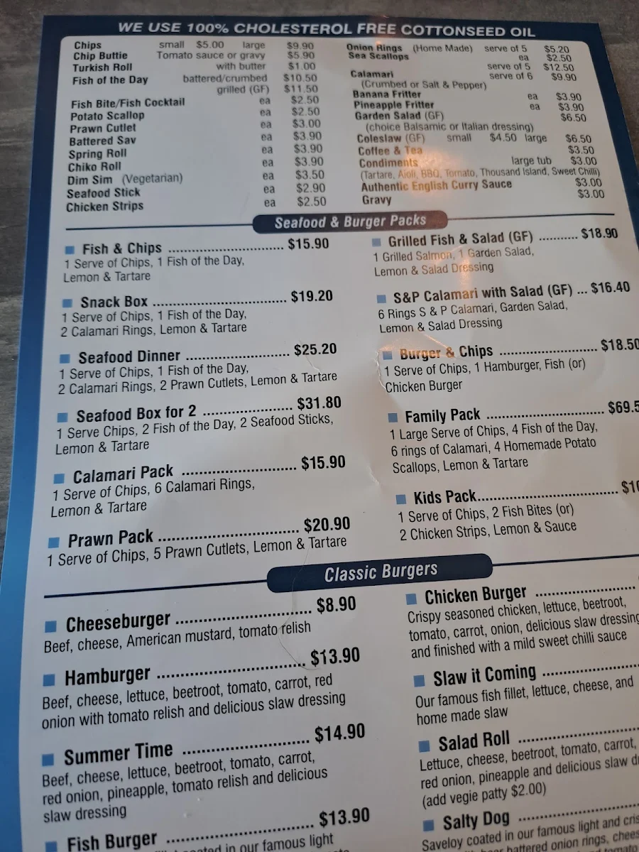 Menu, Beachview Seafoods