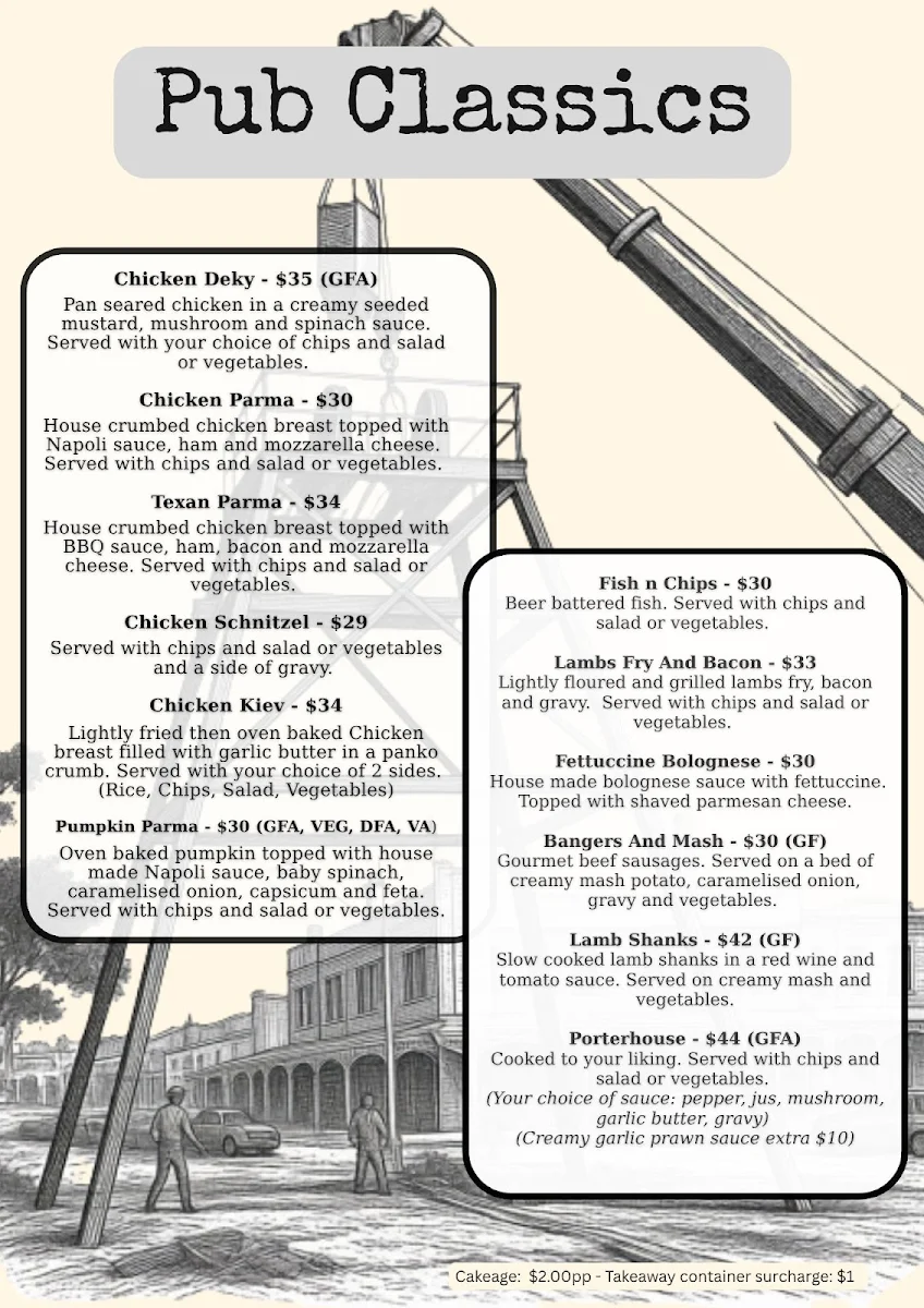 Menu, Wonthaggi Hotel