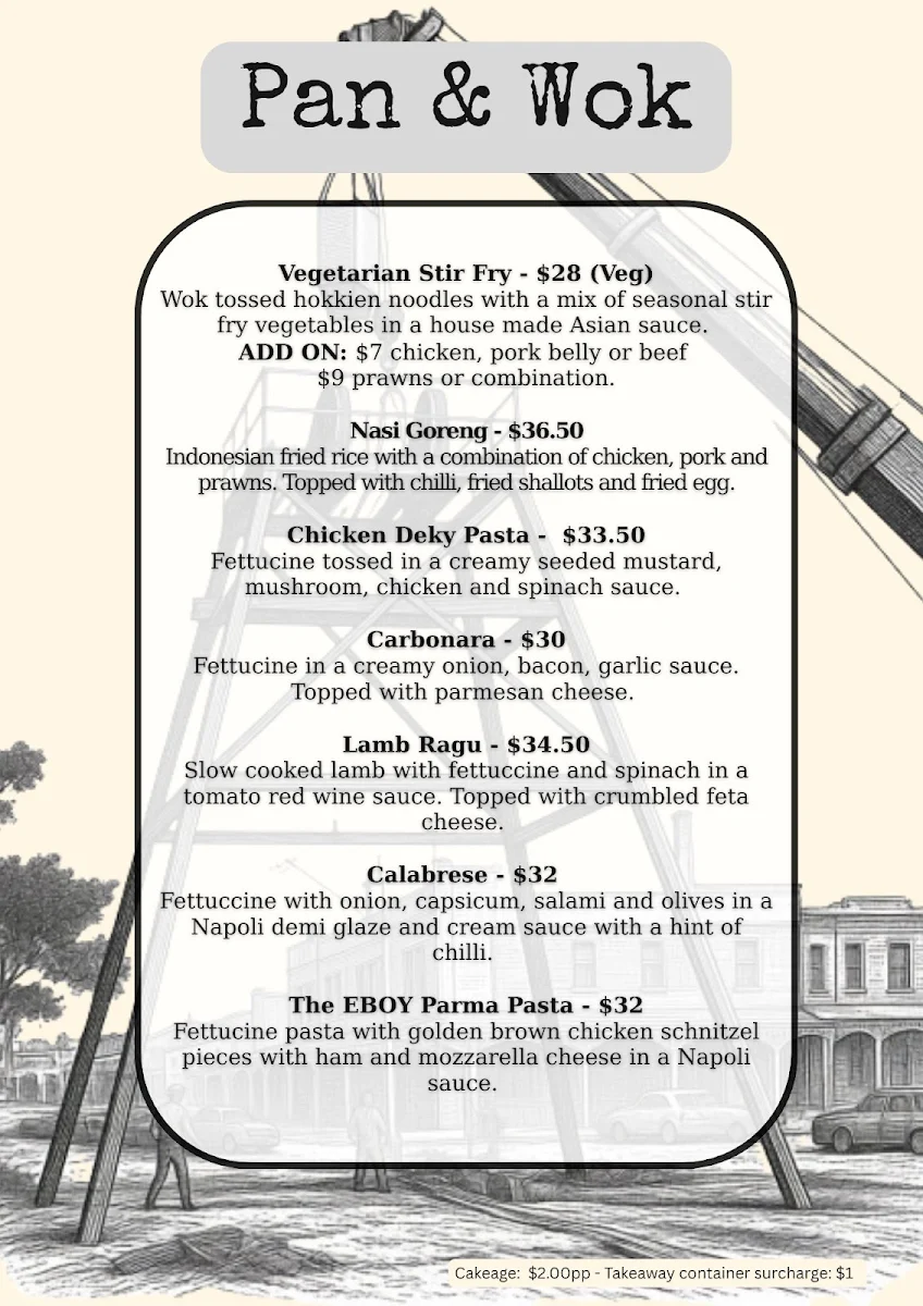 Menu, Wonthaggi Hotel