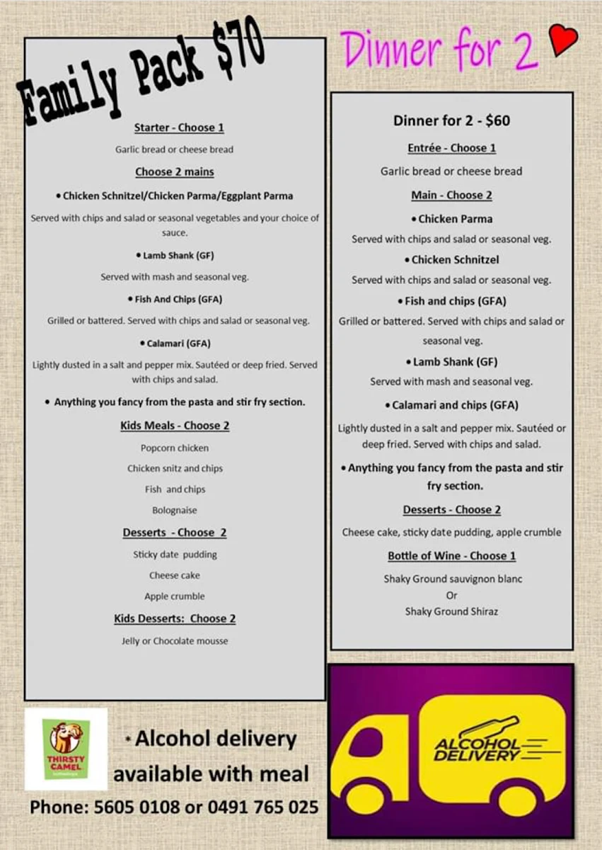 Menu, Wonthaggi Hotel