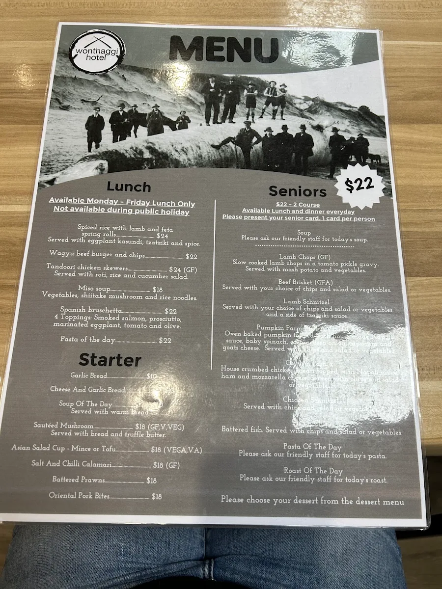 Menu, Wonthaggi Hotel