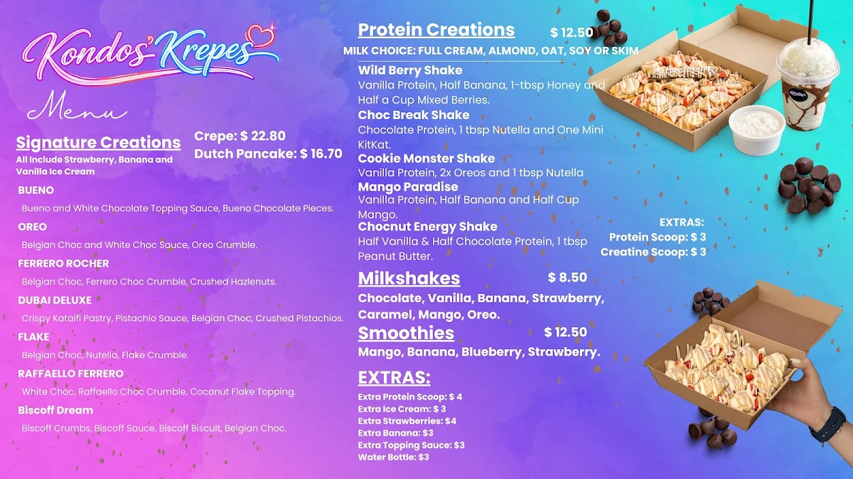 Menu, Kondos'Krepes - Chicken & Burgers