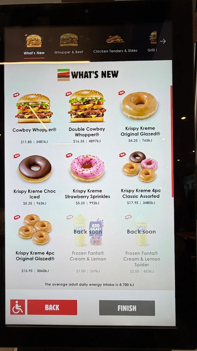Menu, Hungry Jack's Burgers Elizabeth Street