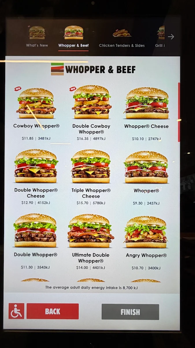 Menu, Hungry Jack's Burgers Elizabeth Street