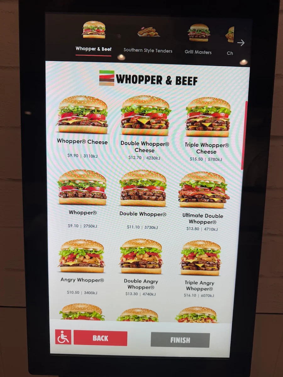 Menu, Hungry Jack's Burgers Elizabeth Street