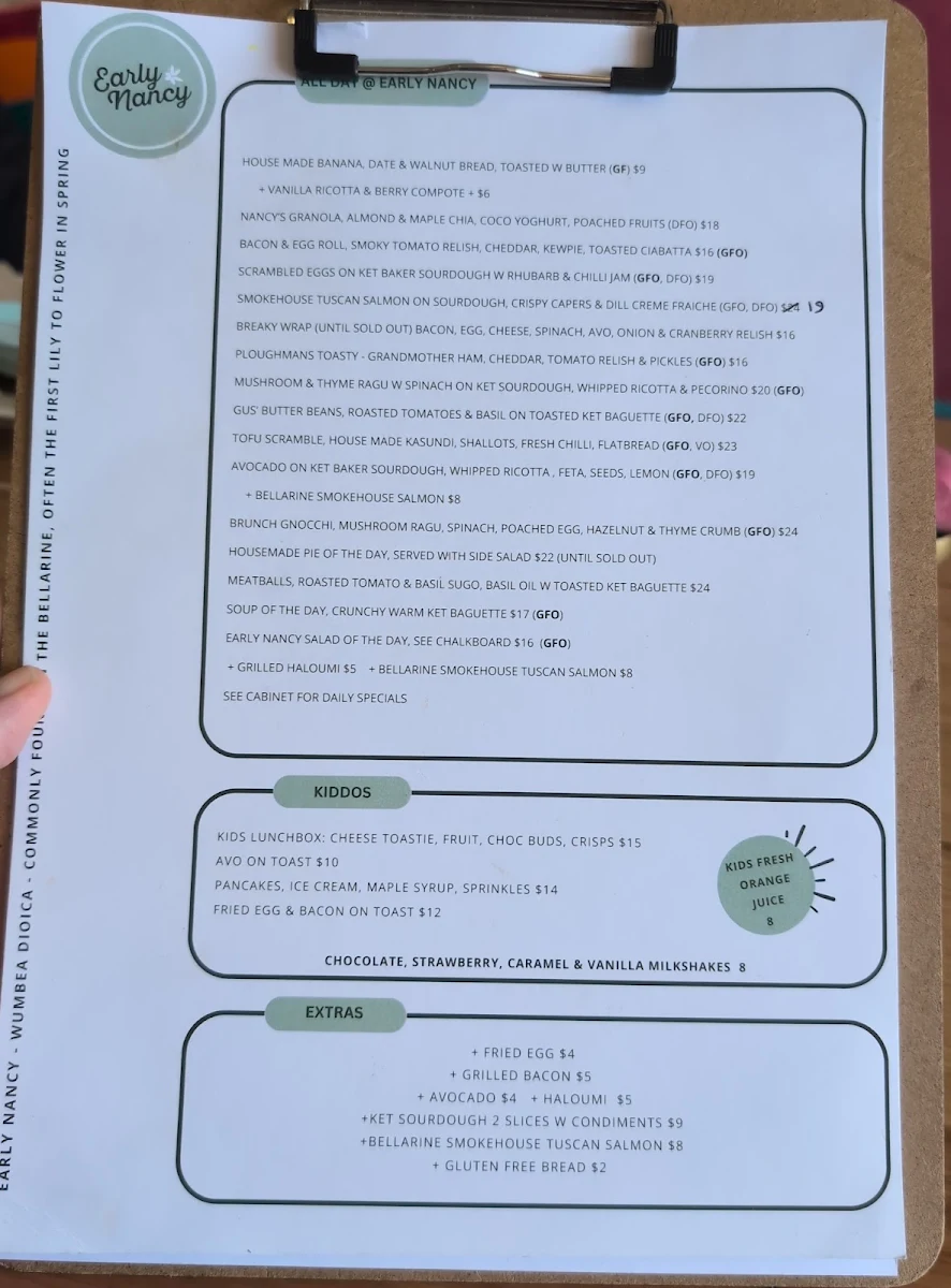 Menu, Early Nancy