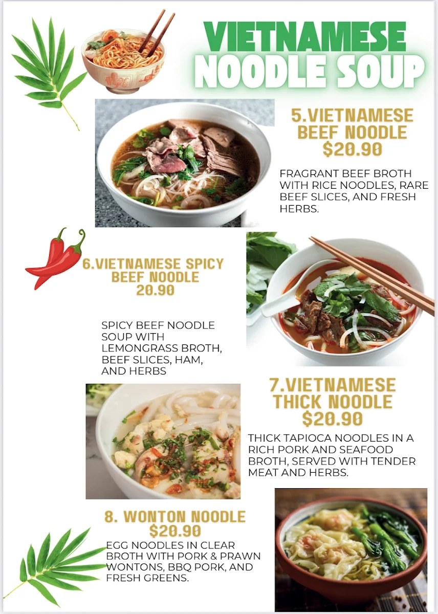Menu, Saigon Cuisine Corner