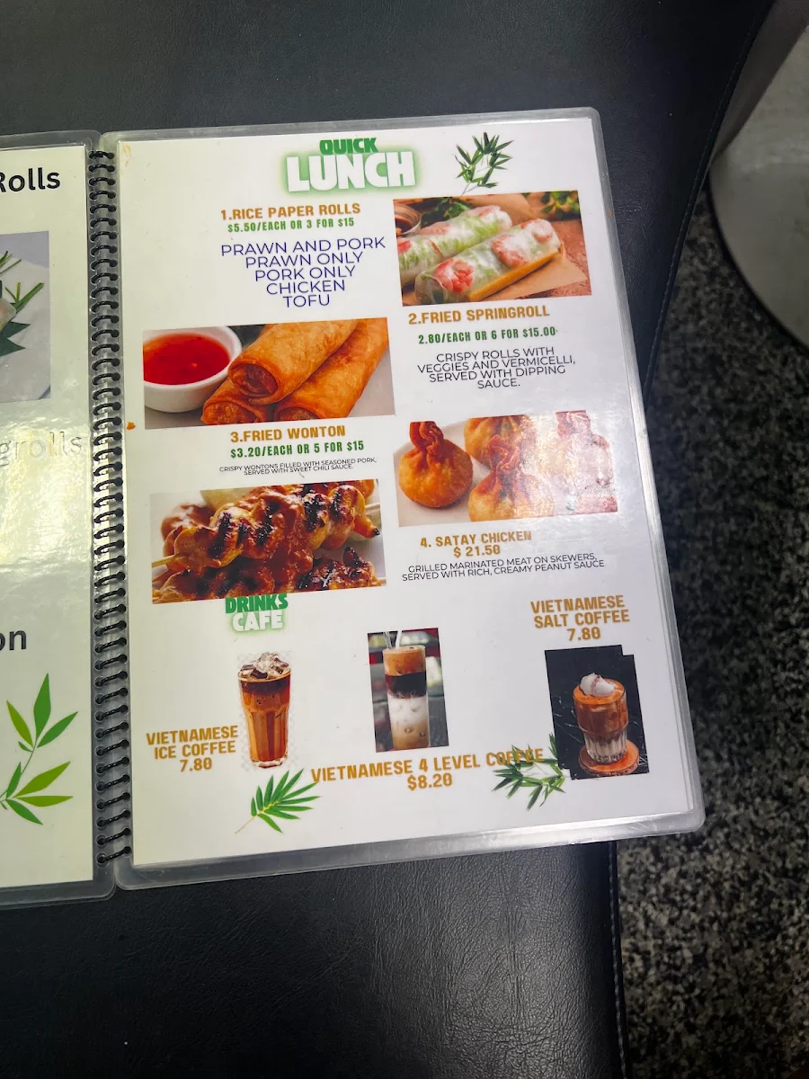Menu, Saigon Cuisine Corner