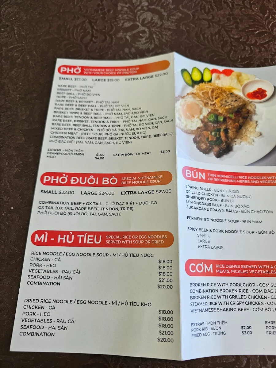 Menu, Pho Hong Tam