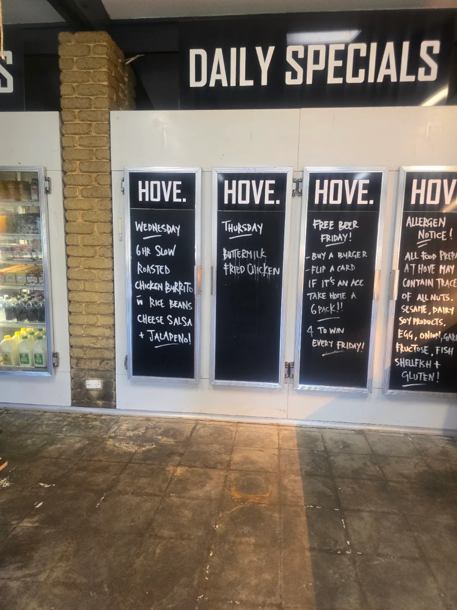 Menu, HOVE.