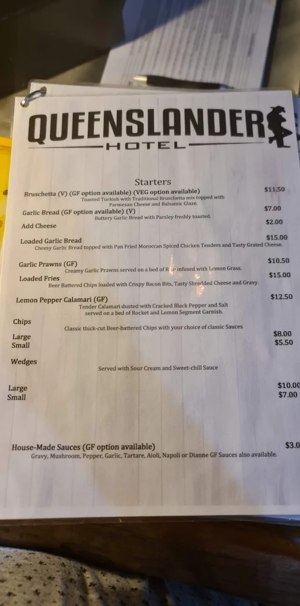 Menu, Queenslander Hotel