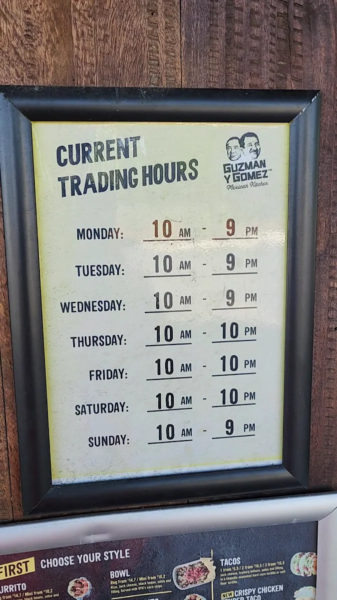 Menu, Guzman y Gomez - Bundaberg