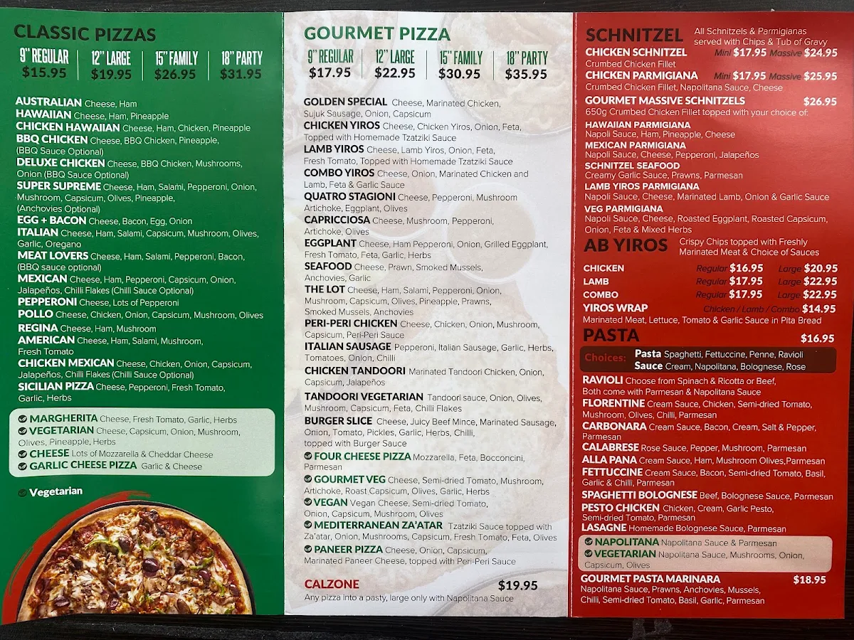 Menu, Golden Pizza House