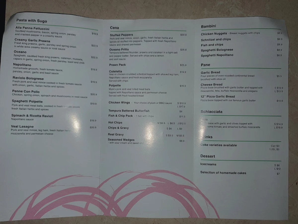 Menu, Golden Pizza House
