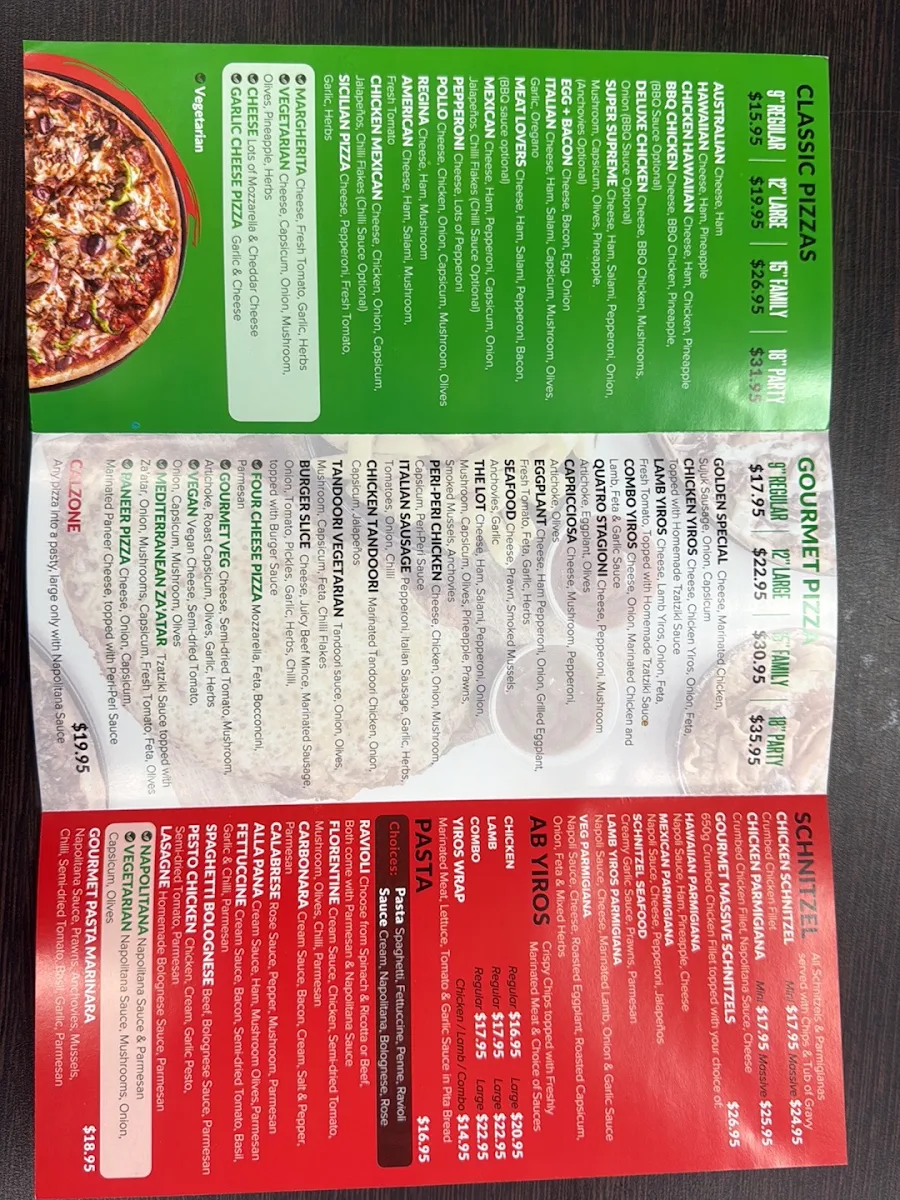Menu, Golden Pizza House