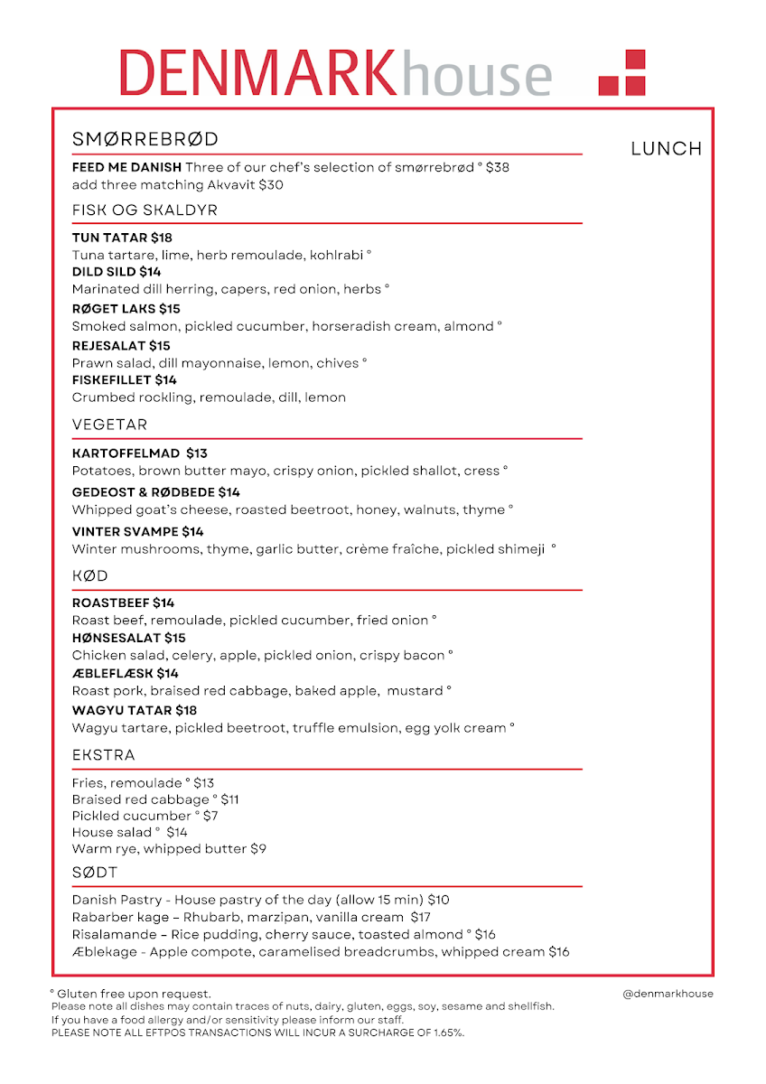 Menu, Denmark House