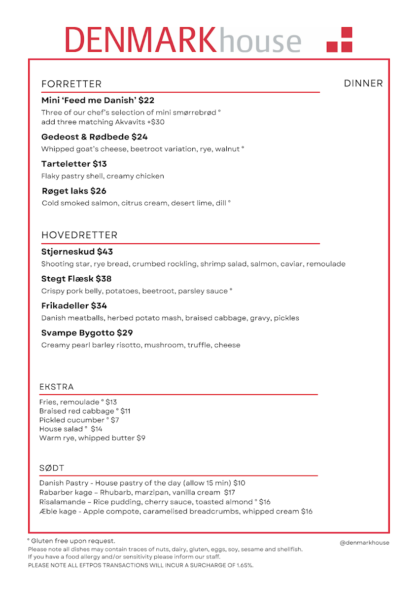 Menu, Denmark House