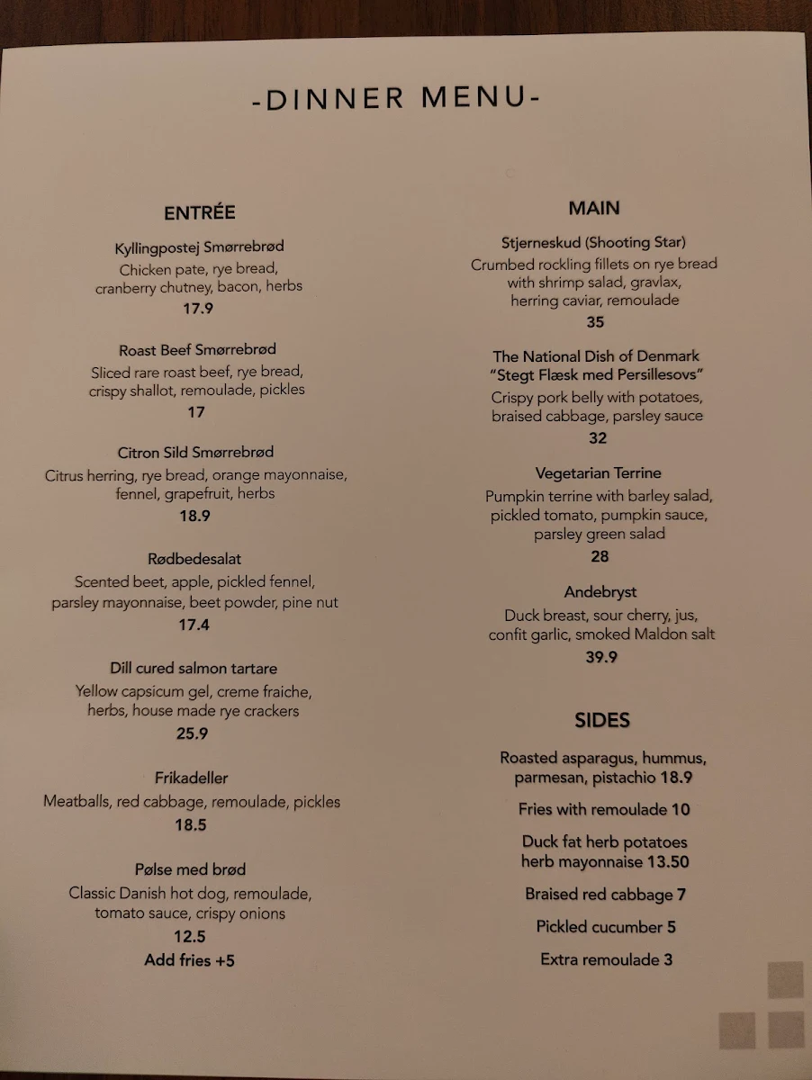 Menu, Denmark House