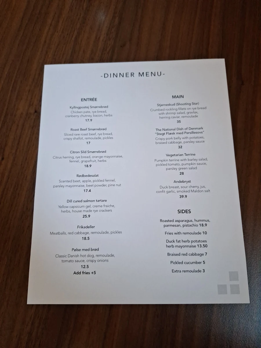 Menu, Denmark House