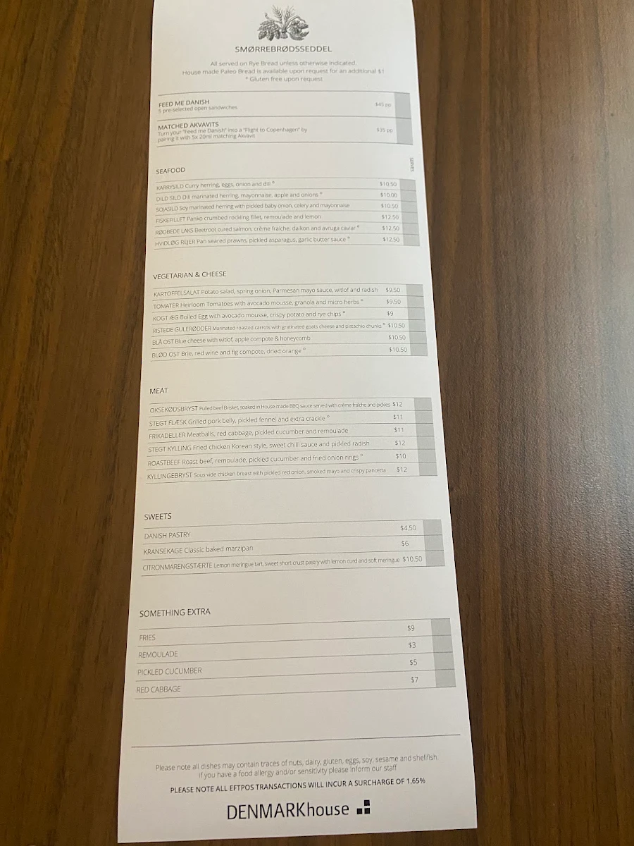Menu, Denmark House