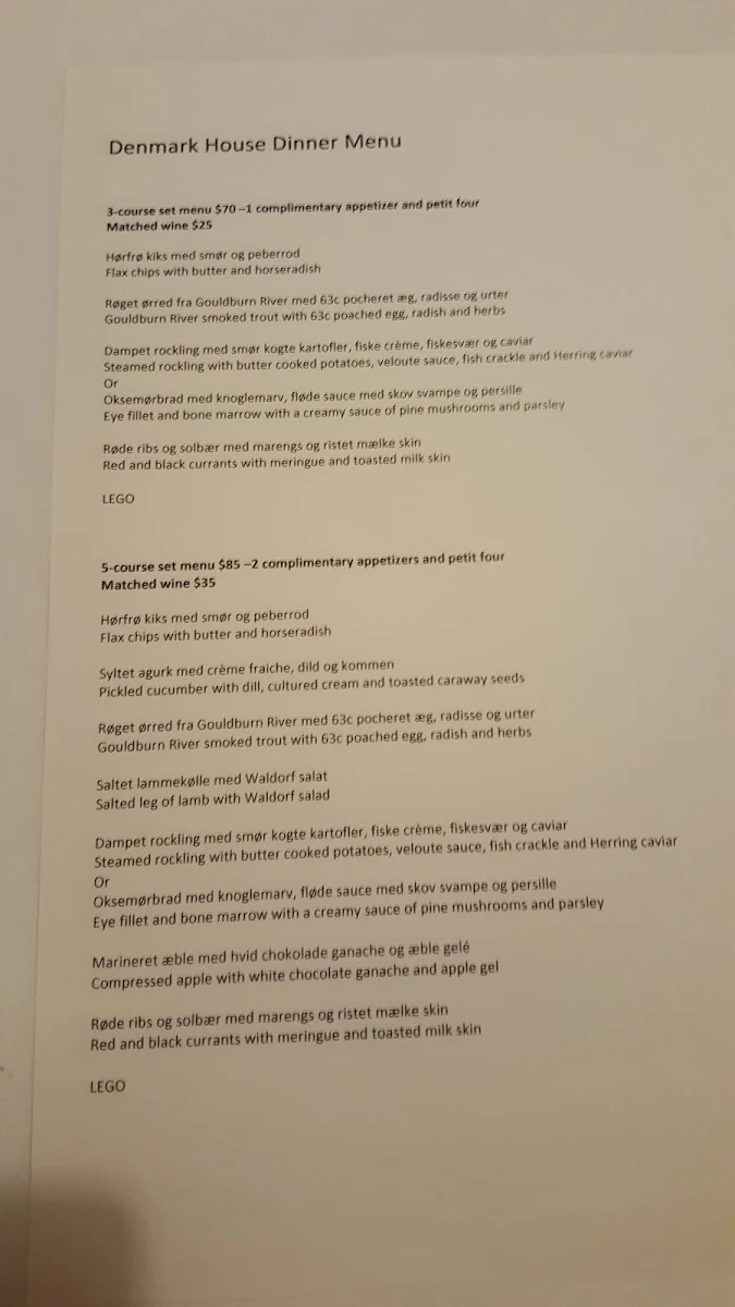 Menu, Denmark House