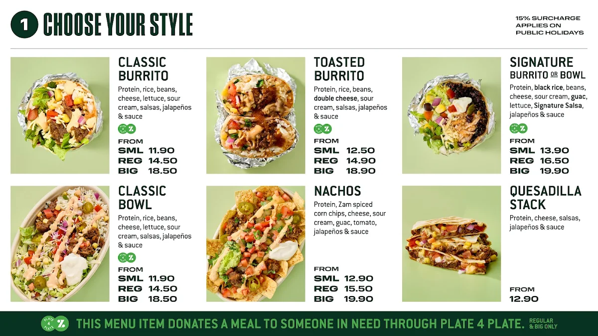 Menu, Zambrero Mount Gambier