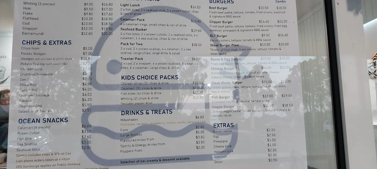 Menu, The Bay Chipper - Fish & Chips, Burgers 🐟🍟🍔