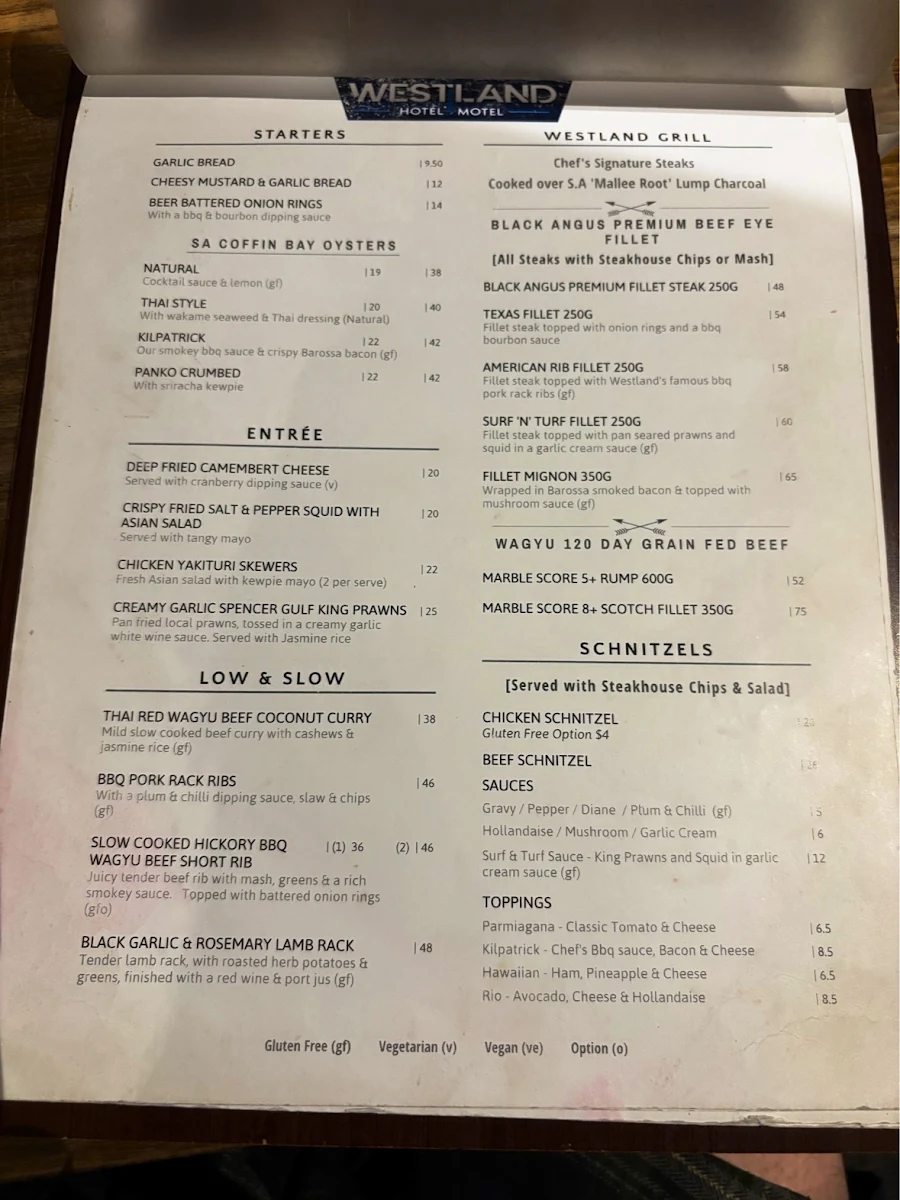 Menu, Vegas Restaurant