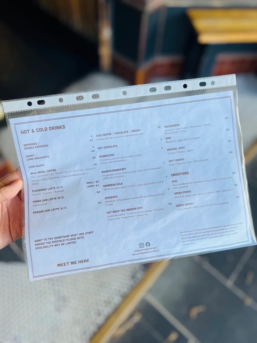 Menu, Collective Espresso