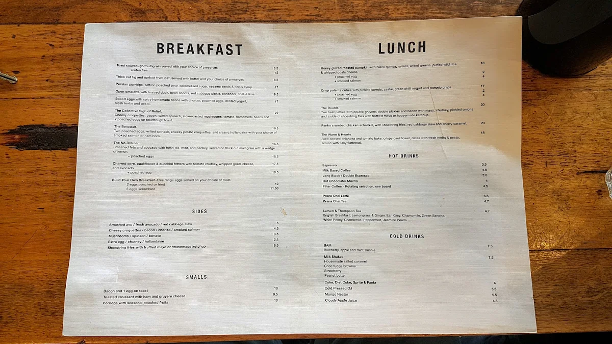 Menu, Collective Espresso