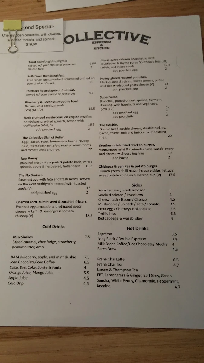 Menu, Collective Espresso