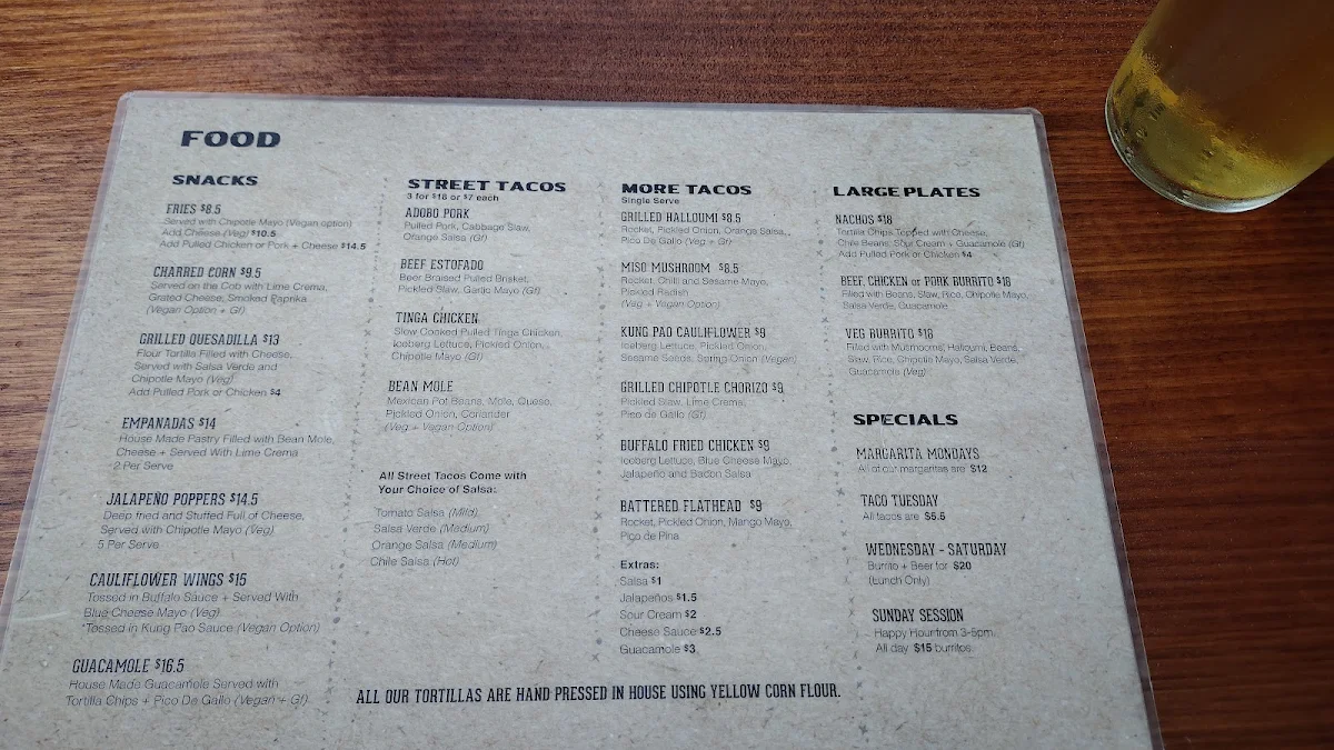 Menu, Grinners Dive Bar