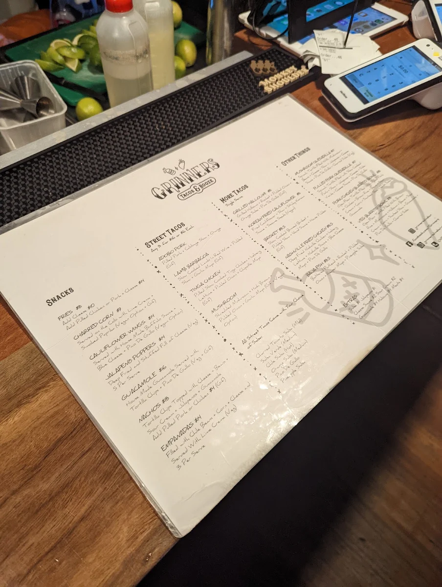Menu, Grinners Dive Bar