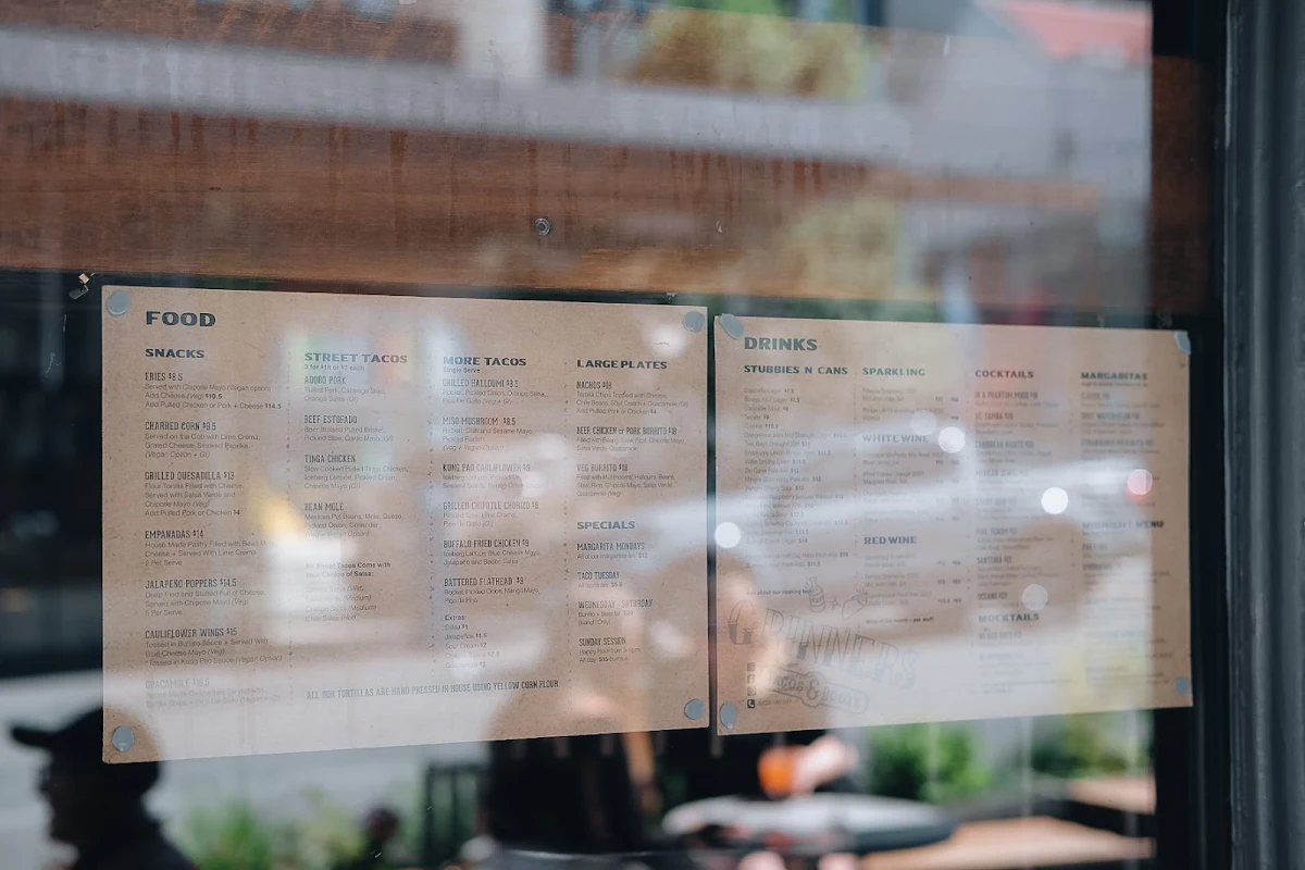 Menu, Grinners Dive Bar