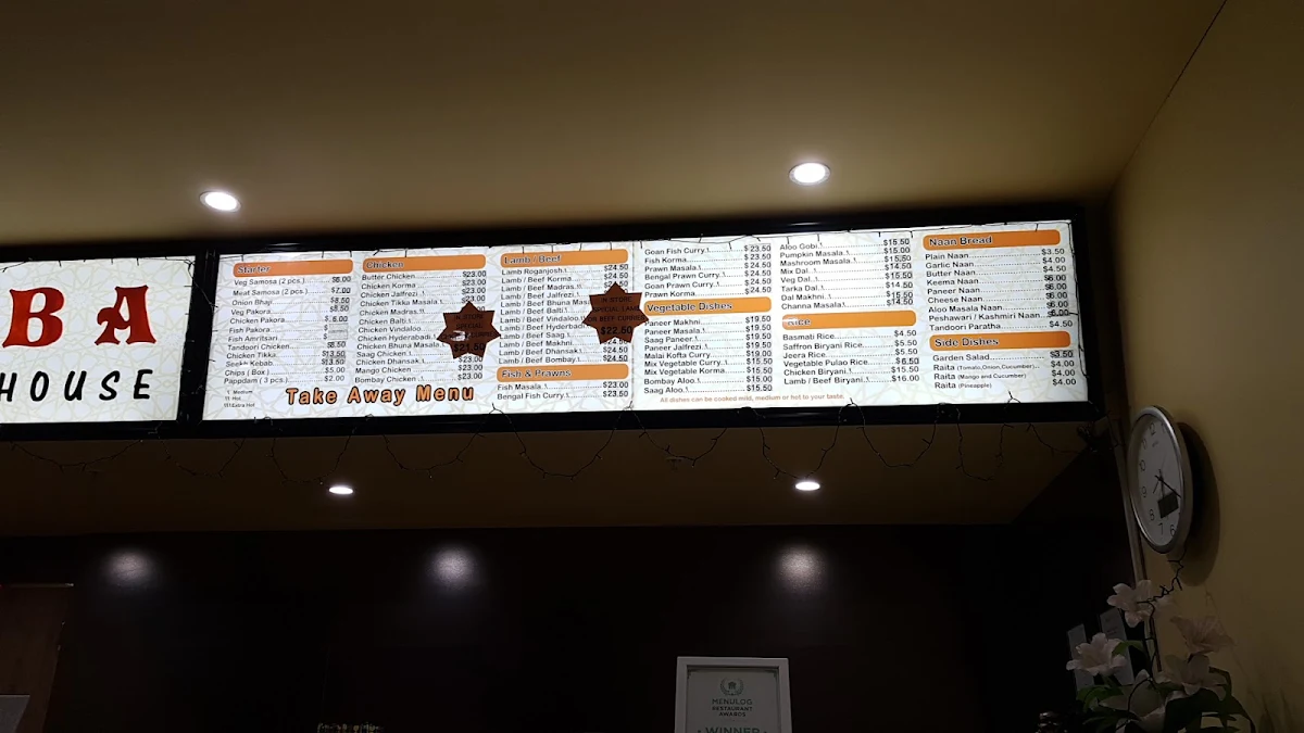 Menu, Baba Curry House