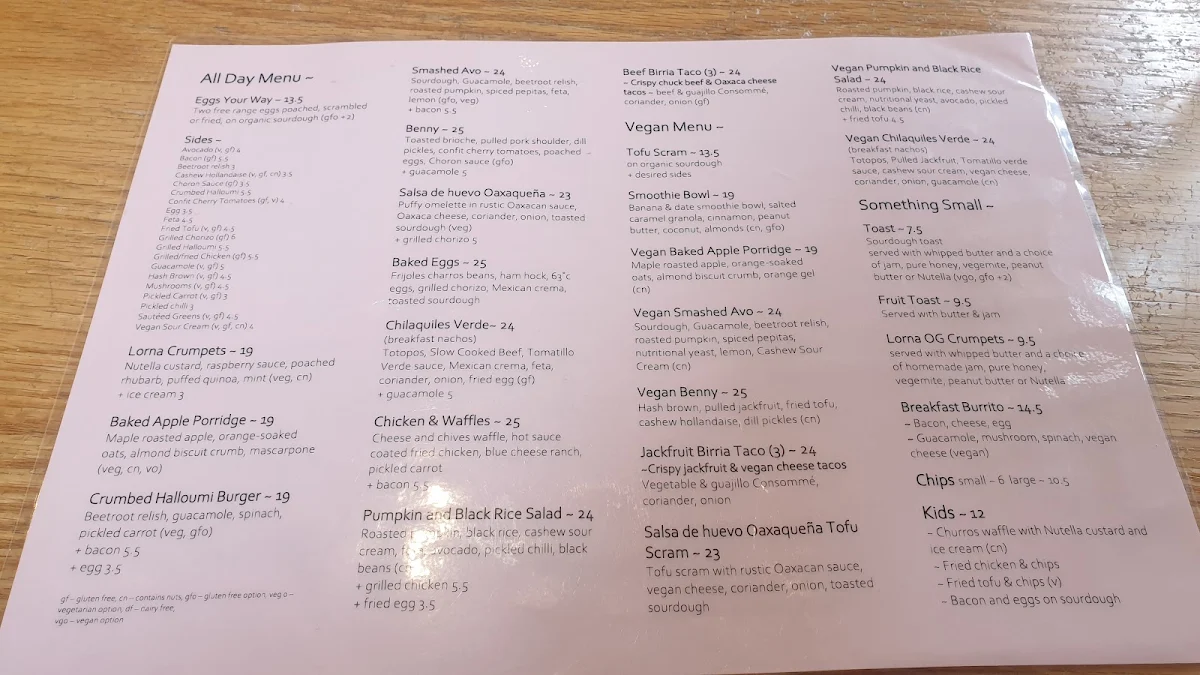 Menu, Maria Cafe